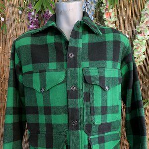 Vintage FILSON Wool Mackinaw Cruiser Union Made Green Black Plaid Jacket